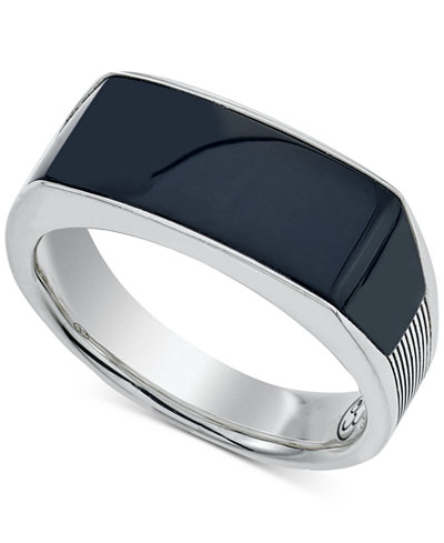 Esquire Men's Jewelry Onyx (24 x 8 x 3mm) Ring in Sterling Silver, Only at Macy's