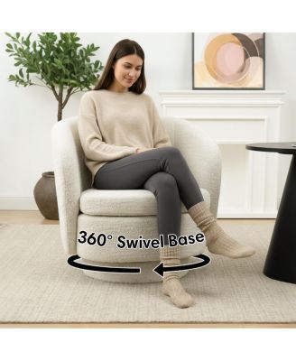 30.5" Swivel Tub Accent Chair, Woven Fabric Barrel Armchair, 1 Pc