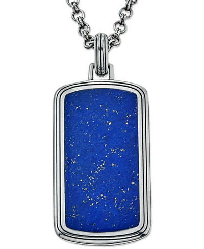 Esquire Men's Jewelry Lapis Lazuli (29 x 14mm) Tag Pendant Necklace, Only at Macy's
