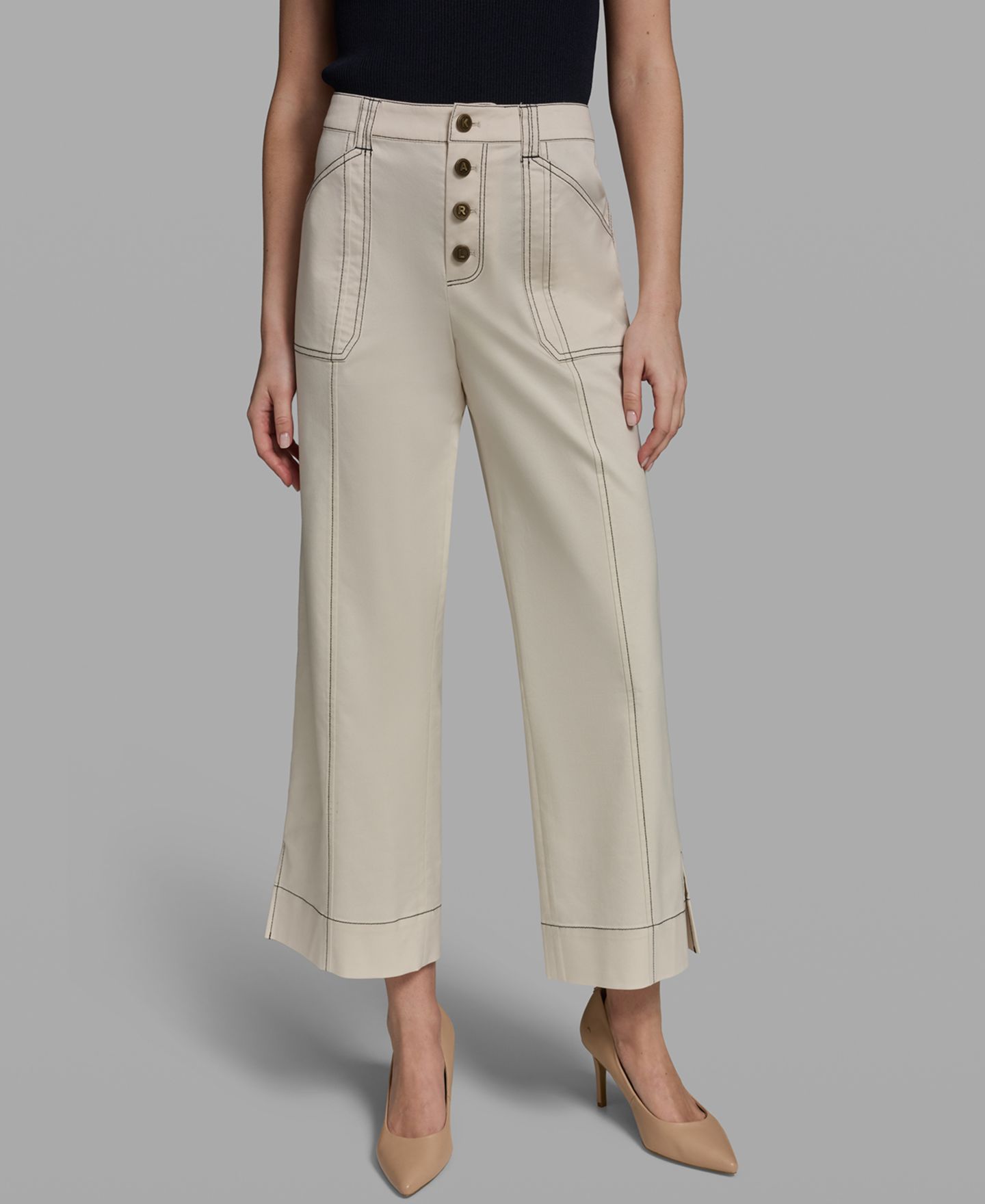 Женские брюки KARL LAGERFELD PARIS Petite Mid-Rise Wide-Leg, цвет: Бисквитный — фото 2