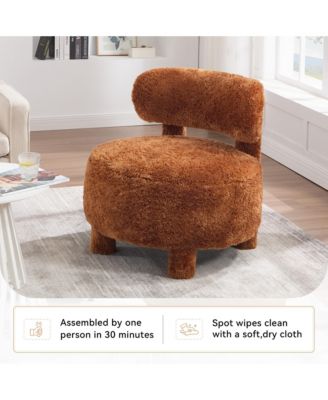 Fur Fabric Accent Chair, Upholstered Slipper Side Chair with Curved Backrest and Solid Wooden Legs for Living Room, Reading Room