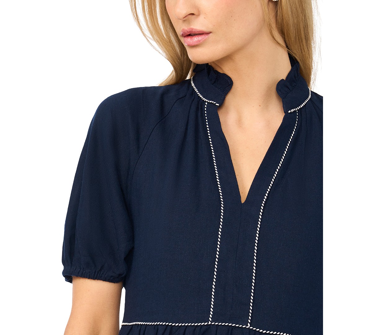 Женские платья CeCe Women's Linen-Blend Split Neck Short-Sleeve Babydoll Dress — фото 4