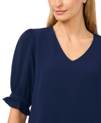 Women's Elbow-Sleeve V-Neck Blouse