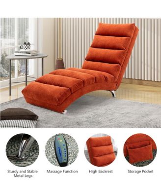 Luxury Upholstered Chaise Lounge Chair with Gentle Vibration Function, Linen Leisure Recliner for Living Room