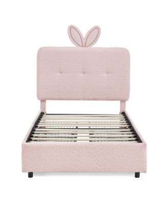 Twin Rabbit Ear Upholstered Bed w/LED and 4 Drawers