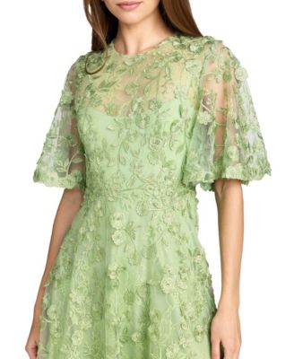 Women's Floral Embroidered Mesh Midi Dress