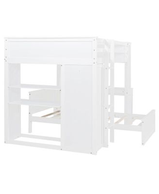 Loft Bed w/Twin Bed, Shelves, Desk, Wardrobe