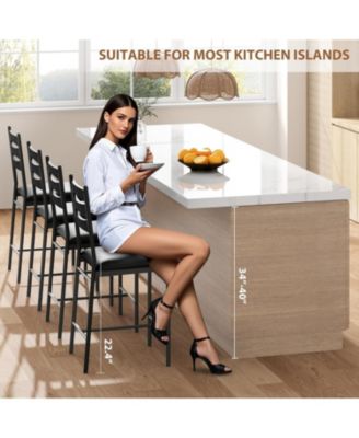 Set of 4 Bar Stools, Counter Height Bar Chairs with Footrest and Back, 37.8" Tall for Kitchen Island