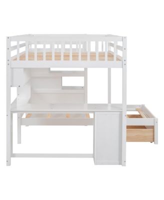Full Over Twin Bunk Bed with Desk, Drawers and Shelves