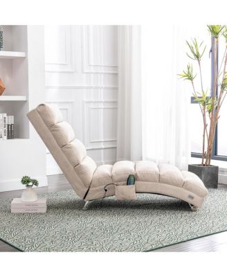 Luxury Upholstered Chaise Lounge Chair with Gentle Vibration Function, Linen Leisure Recliner Sofa for Living Room