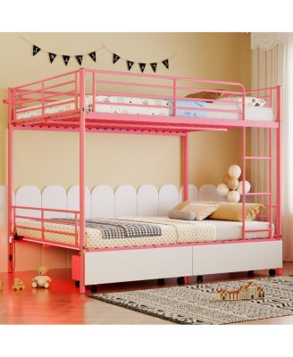 Metal Bunk Bed w/USB, Split, Storage, Guardrail