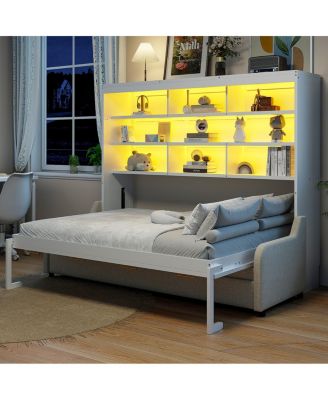 Queen Murphy Bed With Sofa, Storage and LED