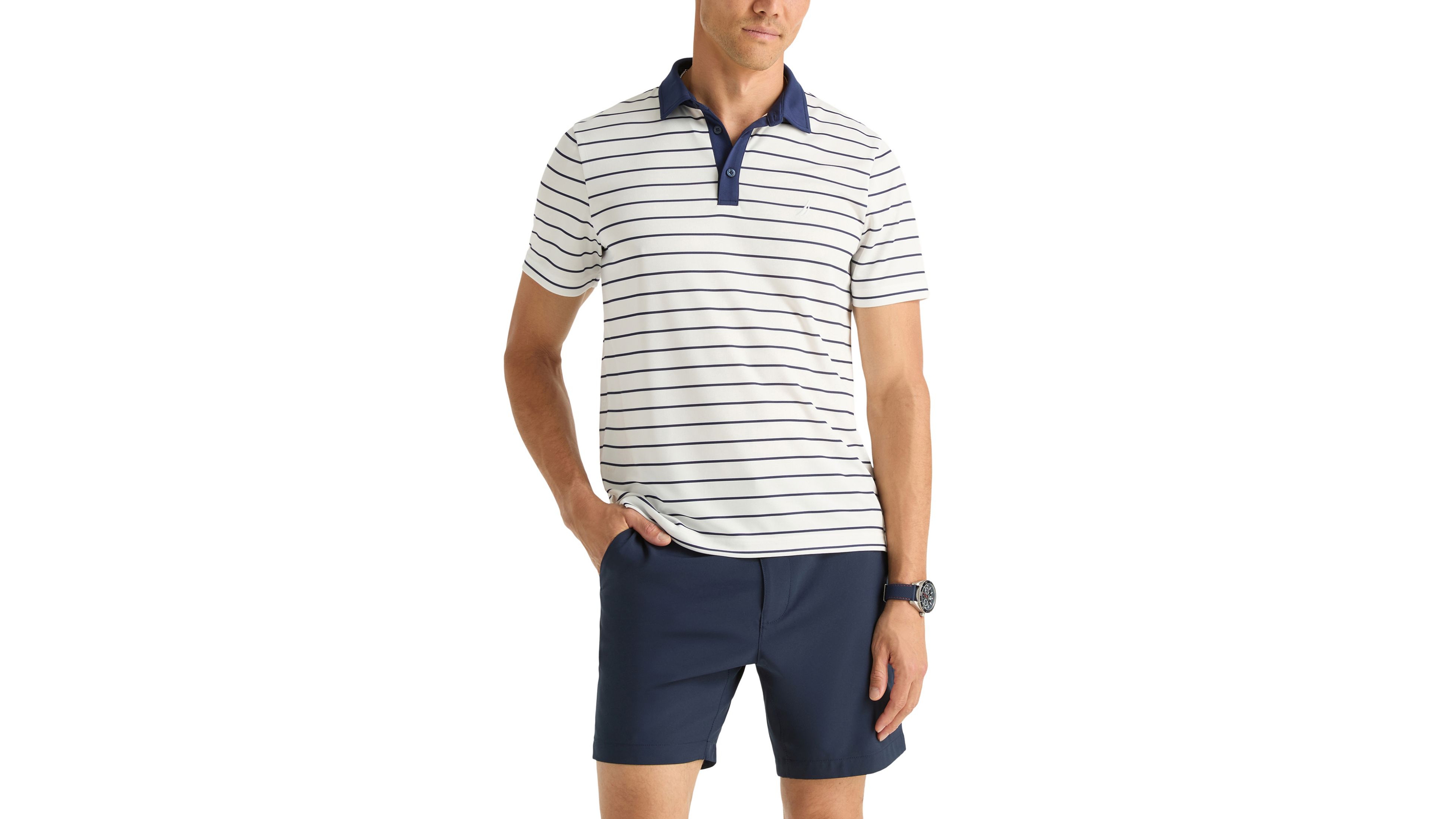 Nautica Men's Striped Moisture-Wicking Classic-Fit Polo Shirt
