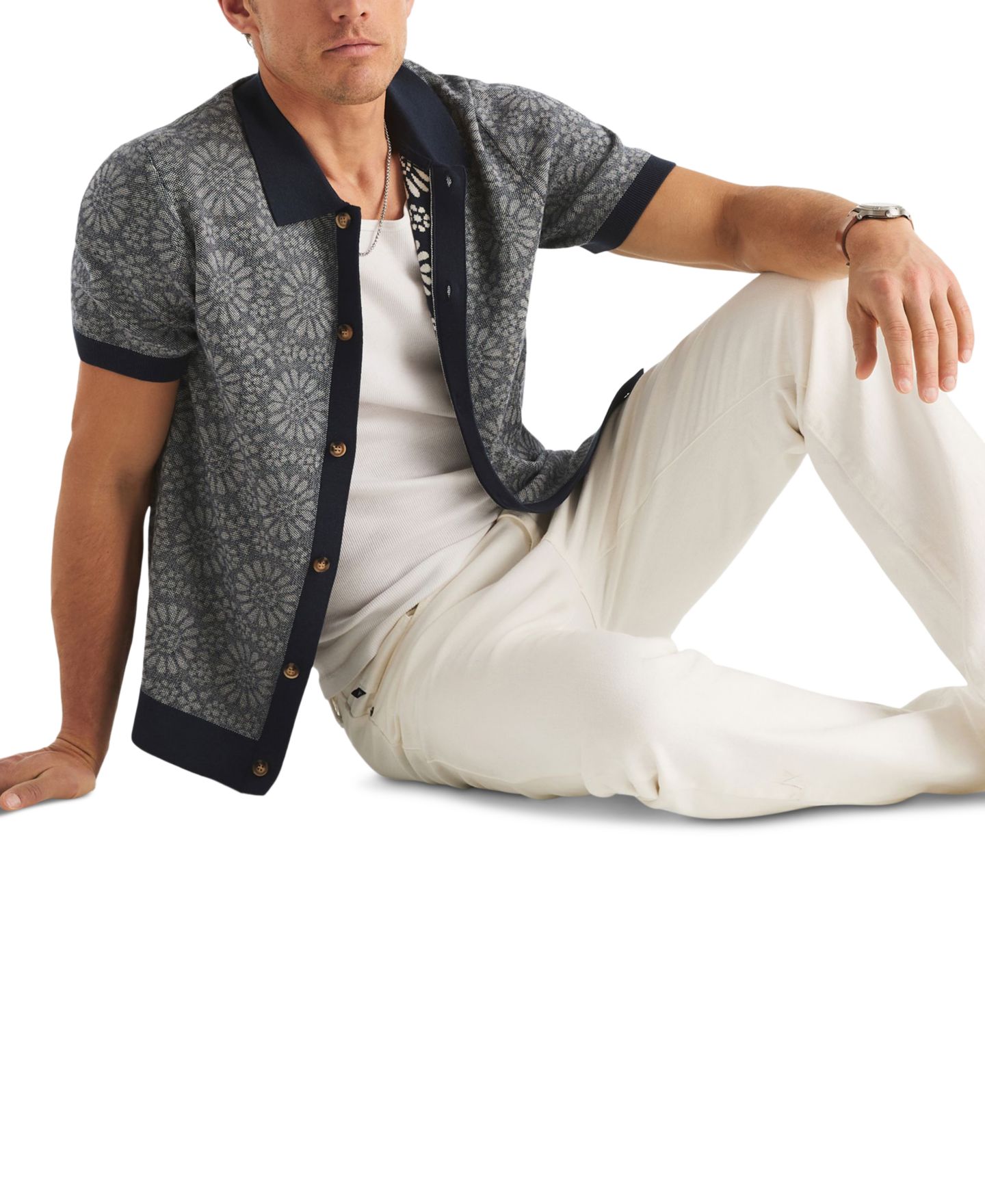 Мужской свитер Nautica Jacquard Classic-Fit Buttoned Polo Sweater, цвет: Тёмно-синий — фото 2