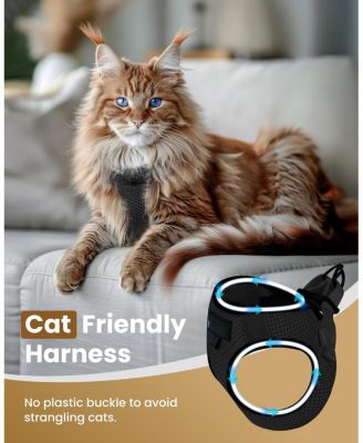 Escape Proof Cat Harness and Leash Set Adjustable Lightweight Soft Vest with Reflective Strip for Walking
