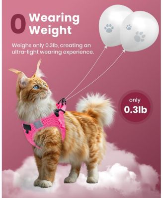 Escape Proof Cat Harness and Leash Set Adjustable Lightweight Soft Vest with Reflective Strip for Walking