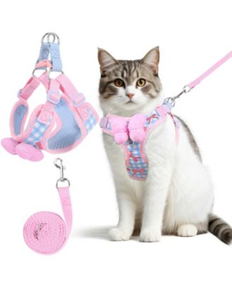 Cat Harness Leash Set Escape Proof Adjustable Breathable Mesh Reflective Strips Flower Cute Walking