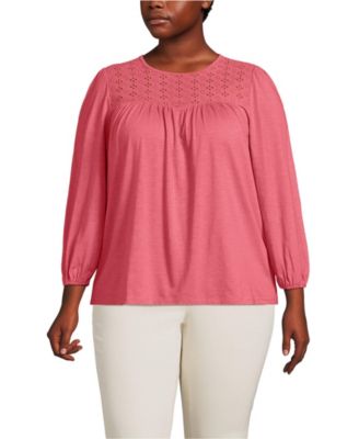 Plus Size 3/4 Sleeve Eyelet Mix Flowy Top