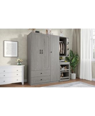 2-Door Wardrobe w/Hanging Rod, Desk and Drawers