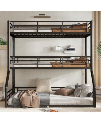 Metal Triple Bunk Bed with Guardrails