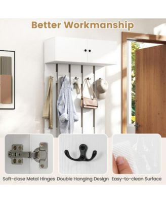 Wall Mounted Entryway Coat Rack with Storage Cabinet and 5 Hooks