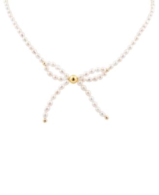 White Freshwater Pearl Bow Golden Necklace