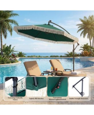 10ft Patio Offset Hanging Lighted Umbrella with Tassels