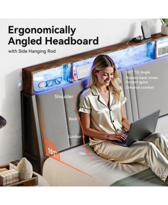 Bed Frame, Metal Platform Bed with Headboard, Underbed Storage and Ergonomic Headboard for Support, No Box Spring Needed