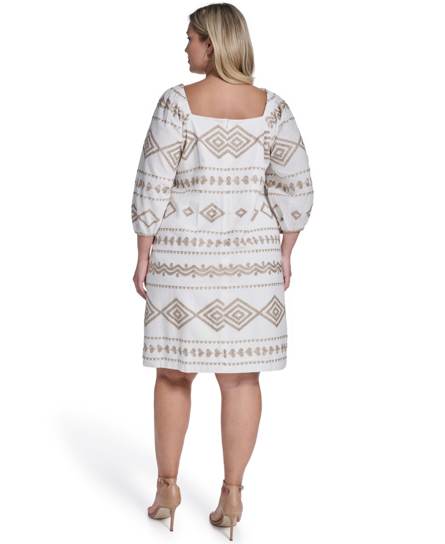 Plus Size Balloon-Sleeve Square Neck Shift Dress
