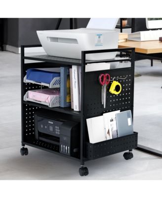 3-Tier Rolling Stand with Pegboard, Adjustable Shelf for Office Home