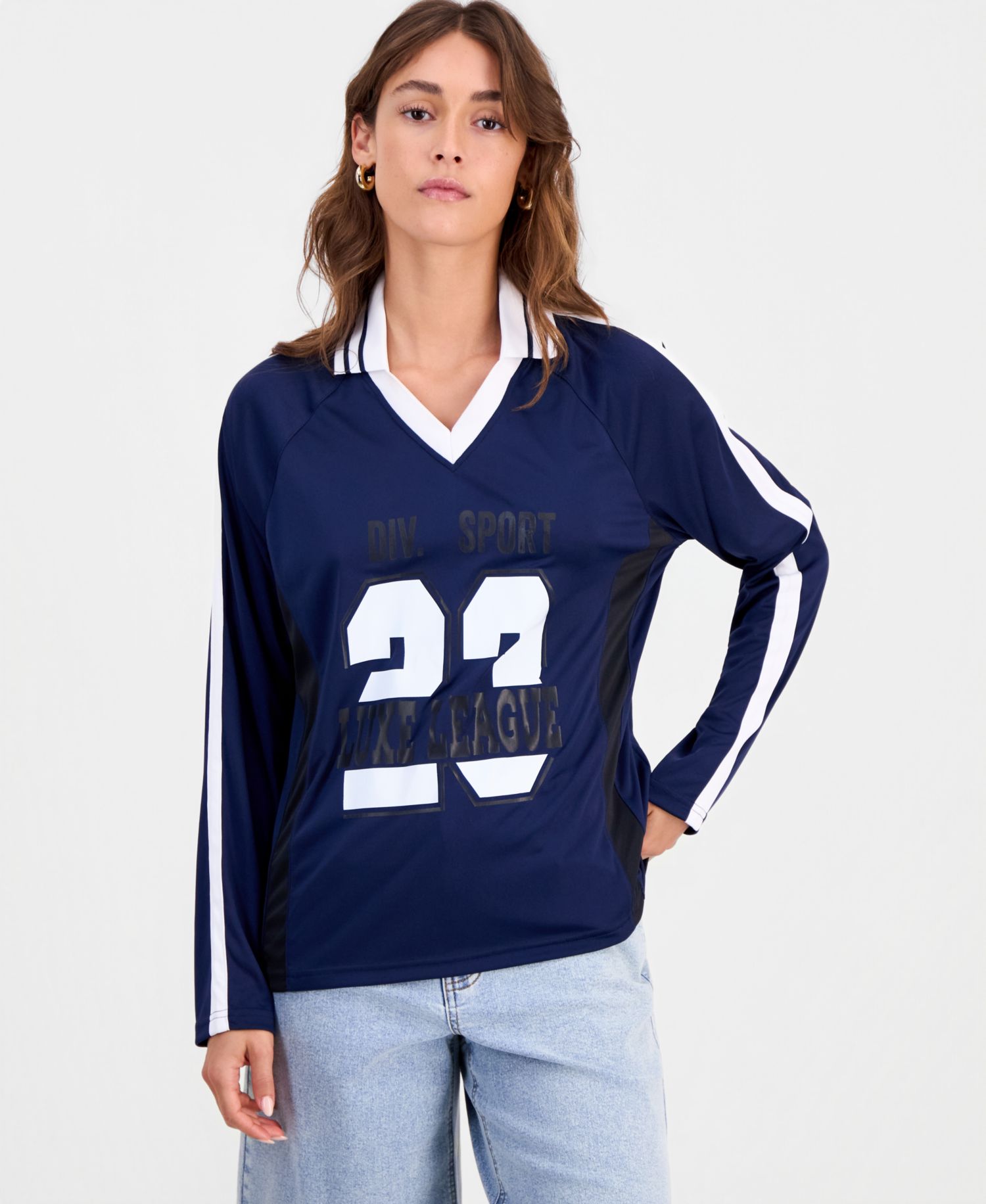 Women's Sporty Graphic Long-Sleeve Polo Top