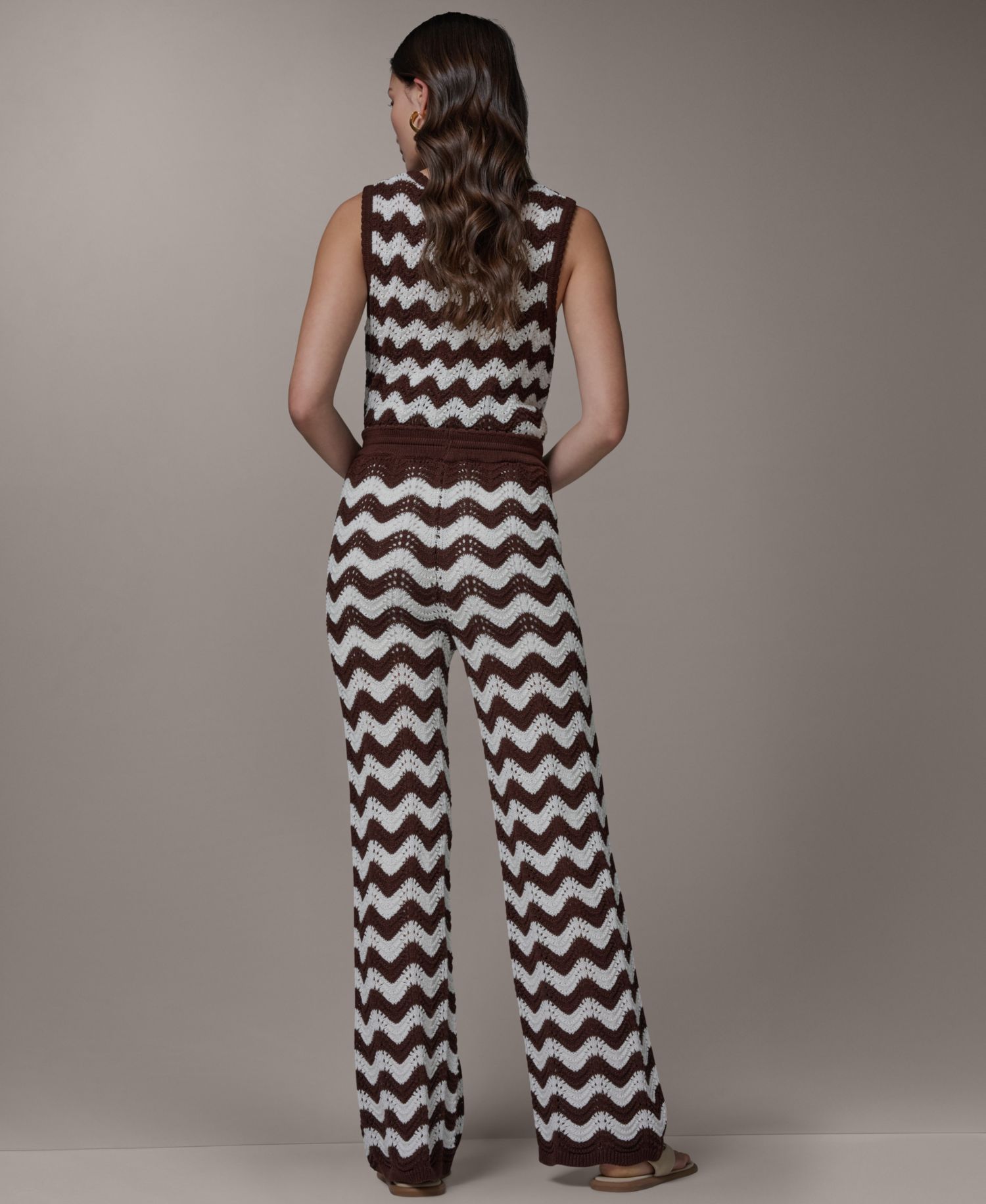 Women's Scallop Stripe Crewneck Cotton Sweater and Pointelle Pants