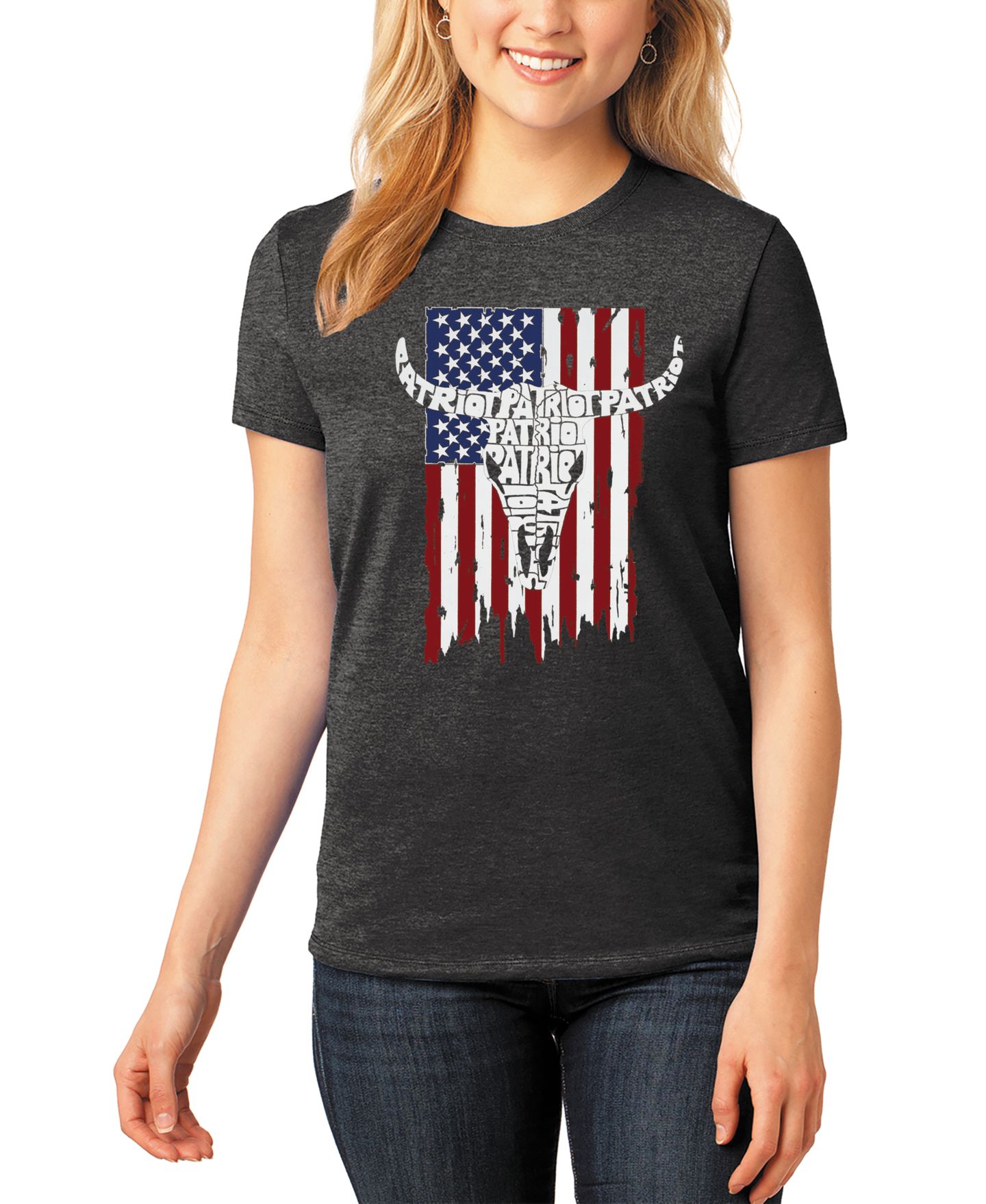 Женская футболка LA Pop Art Premium Blend Patriot Flag Word Art, цвет: Чёрный — фото 1