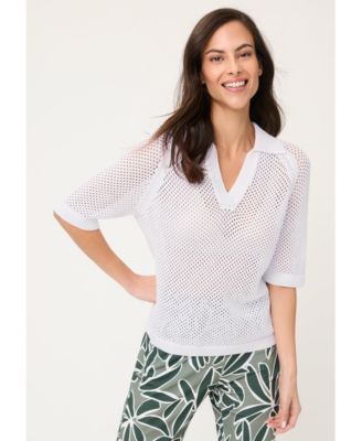 Women's Ajour Knit Polo Sweater