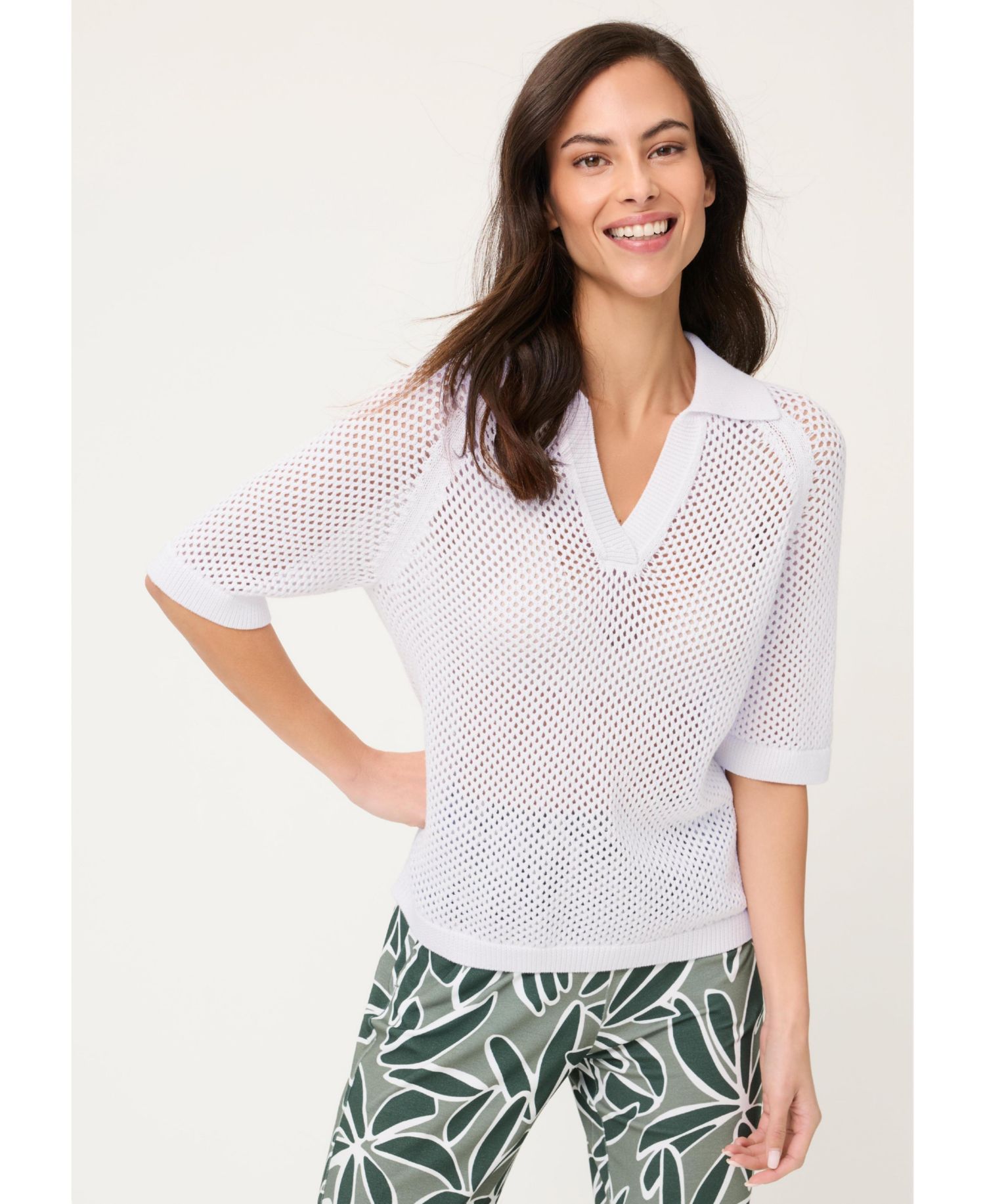 Women's Ajour Knit Polo Sweater