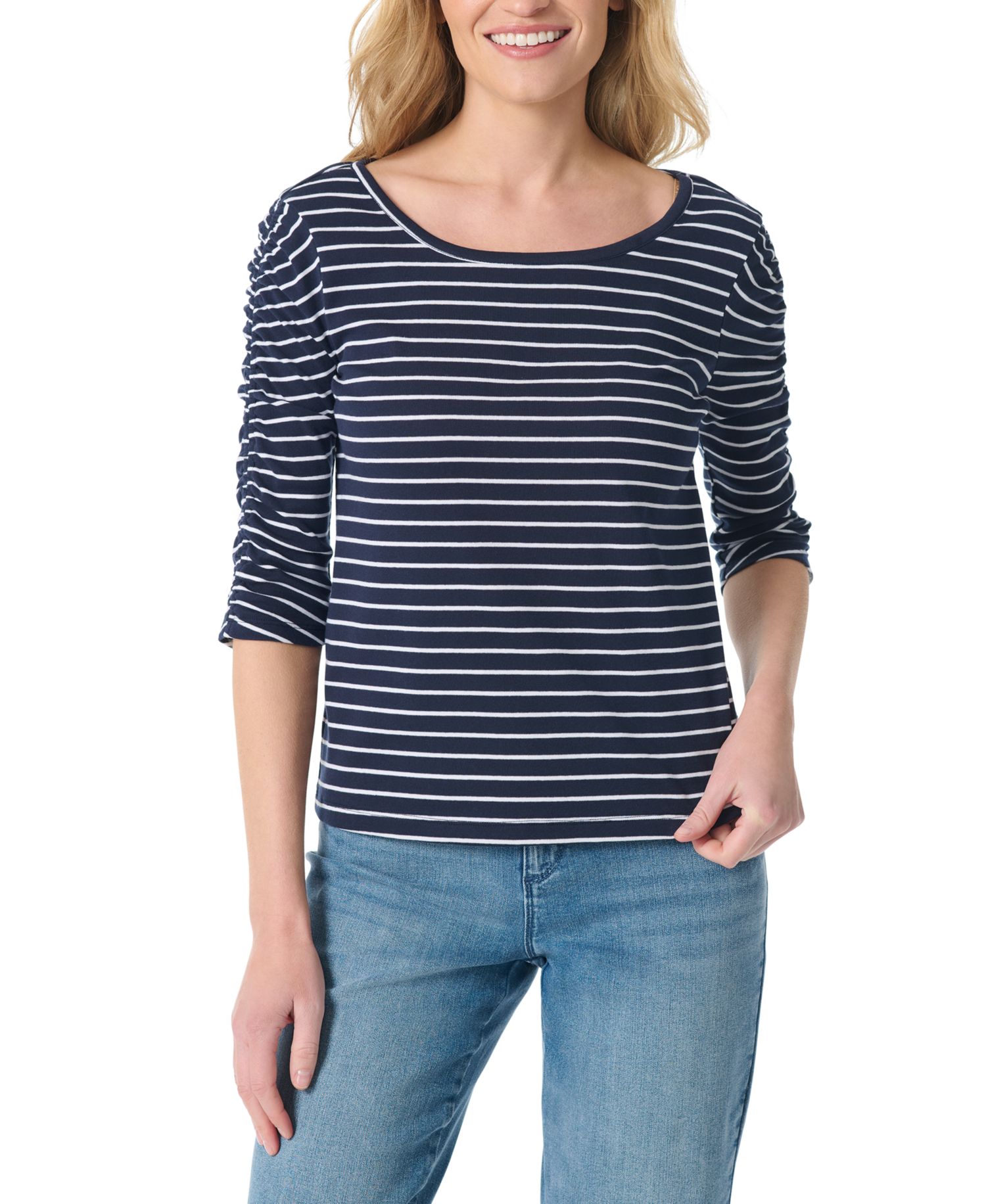Women's Ruched-Sleeve Round Neck Tunic Top