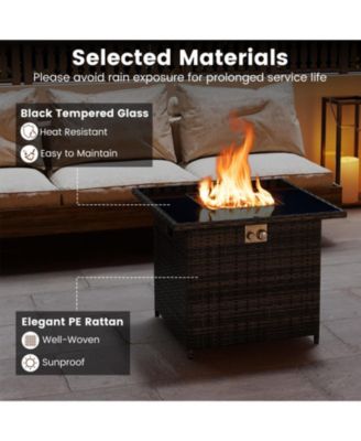 32.5 in Square Propane Fire Pit Table 50000 BTU with Tempered Glass Top