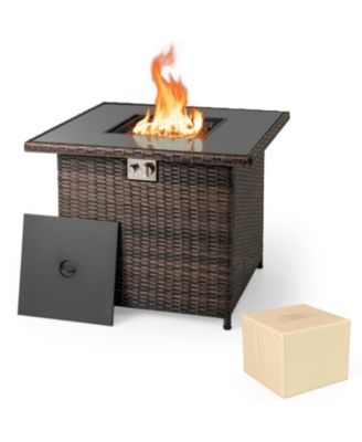 32.5 in Square Propane Fire Pit Table 50000 BTU with Tempered Glass Top