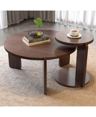 Nesting Round Wood Coffee Table Set (2-Piece)