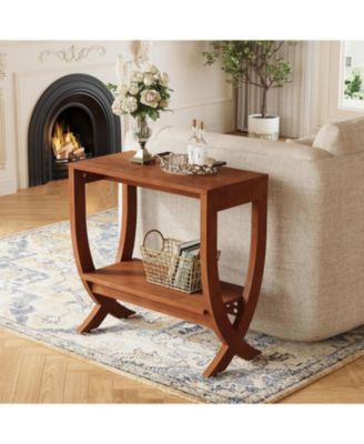 Solid End Table, 2-Tier Couch Side Table with Arched Legs