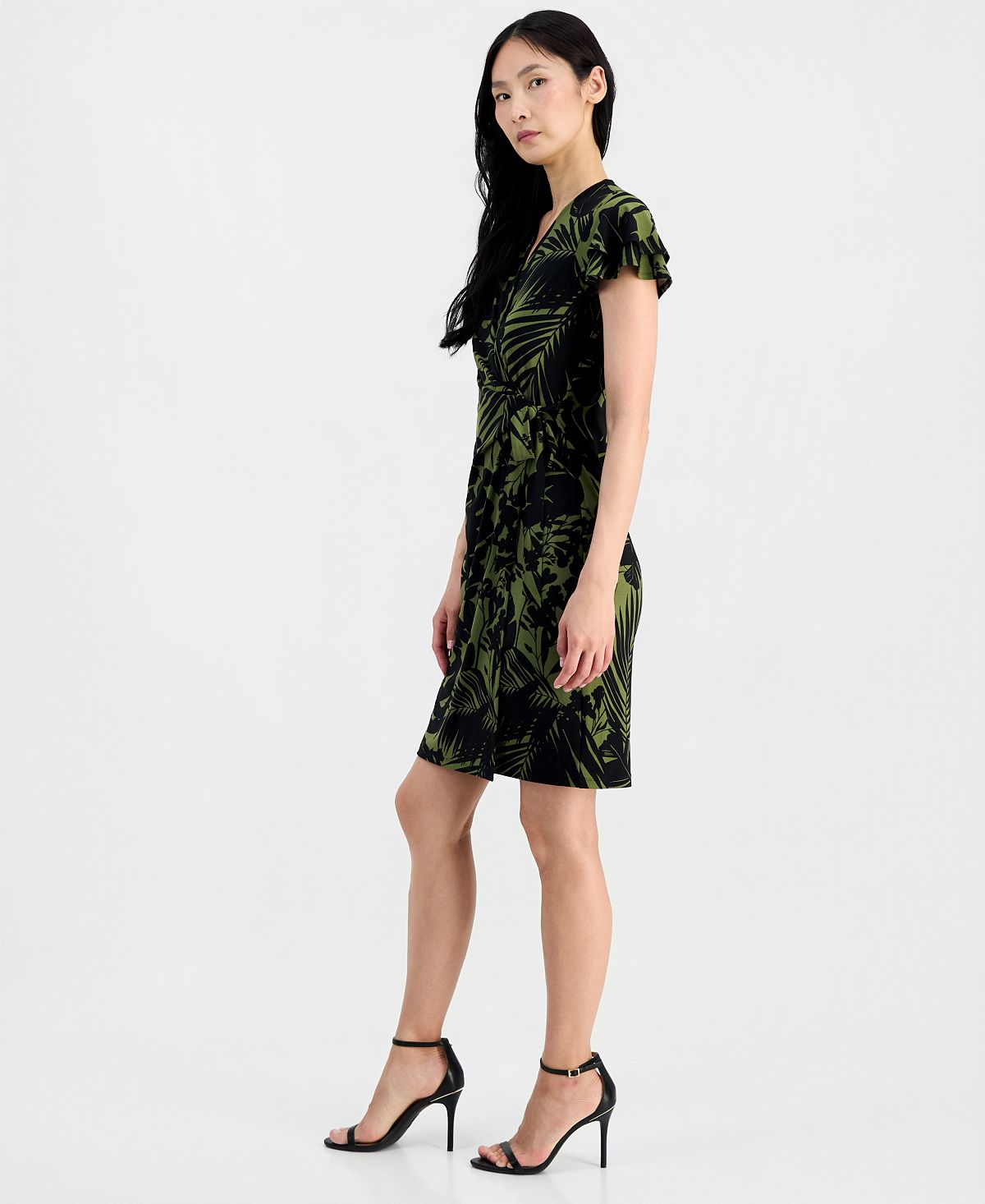Anne Klein Women's V-Neck Flutter-Sleeve Sheath Wrap Dress view 3 — MAYCSS fashion products