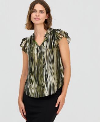 Women's Flutter-Sleeve Tie-Neck Top