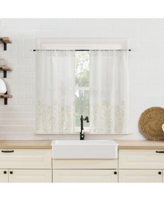 Madeira Embroidered Floral Sheer Rod Pocket Kitchen Curtain Tier Pair