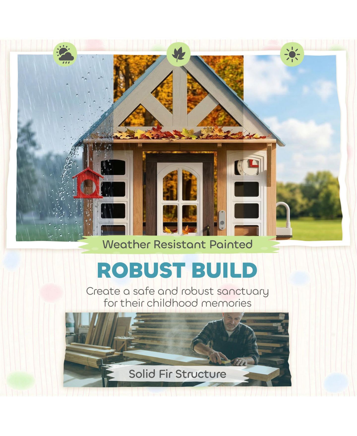 Детская игрушка Qaba Outdoor Play Kitchen Playhouse with Pet Door, Ages 2+, цвет: Коричневый — фото 6