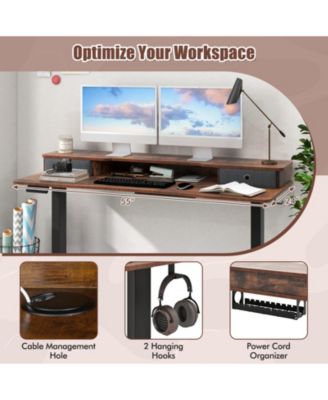  Height Adjustable Electric Standing Desk with 2 Drawers-Brown