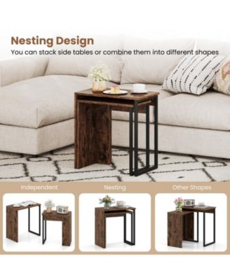 2-in-1 Nesting Coffee Table Set of 2 for Living Room and Bedroom