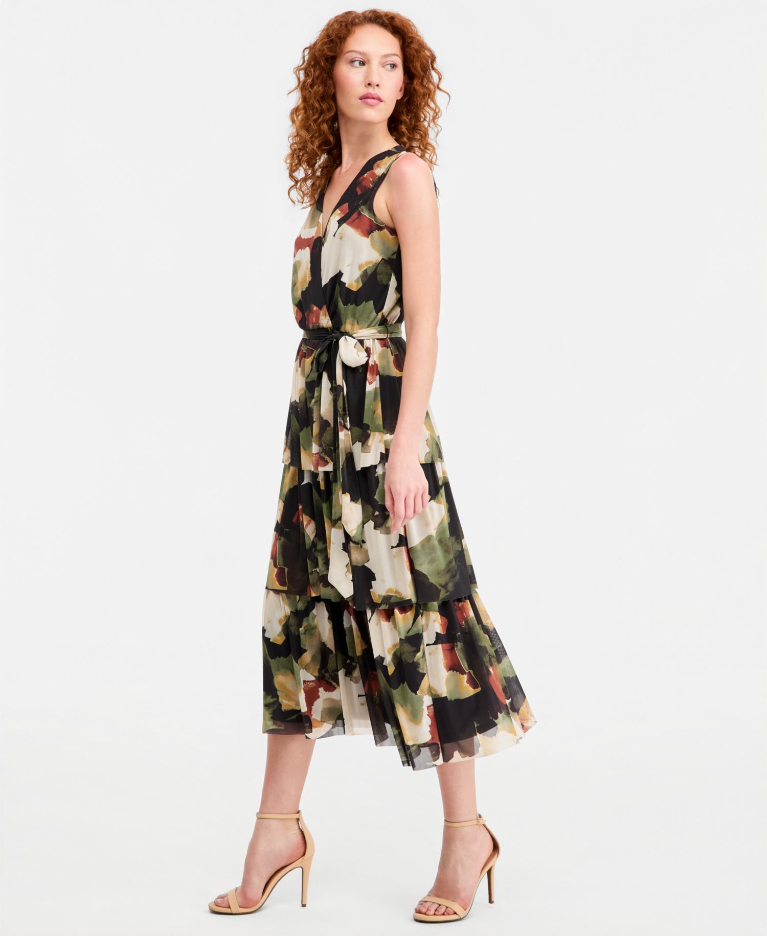 Petite Faux-Wrap Tiered Dress