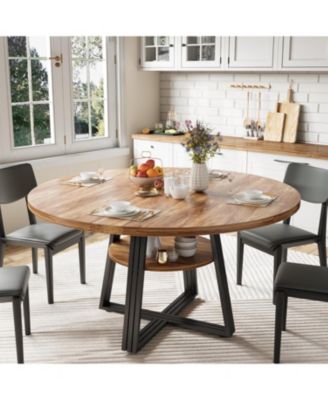 Round Dining Table for 4-6, 47.2 in Farmhouse Kitchen Table with Storage, Circle Dinner Tables