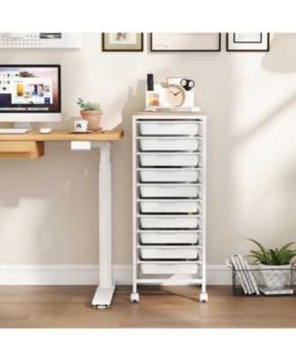 10-Drawer Rolling Storage Cart Mobile Utility Organizer with Wooden Tabletop and Lockable Wheels