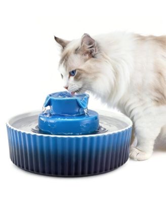 Ceramic Cat Water Fountain 2.1L Ultra-Quiet with Multi-Layer Filtration